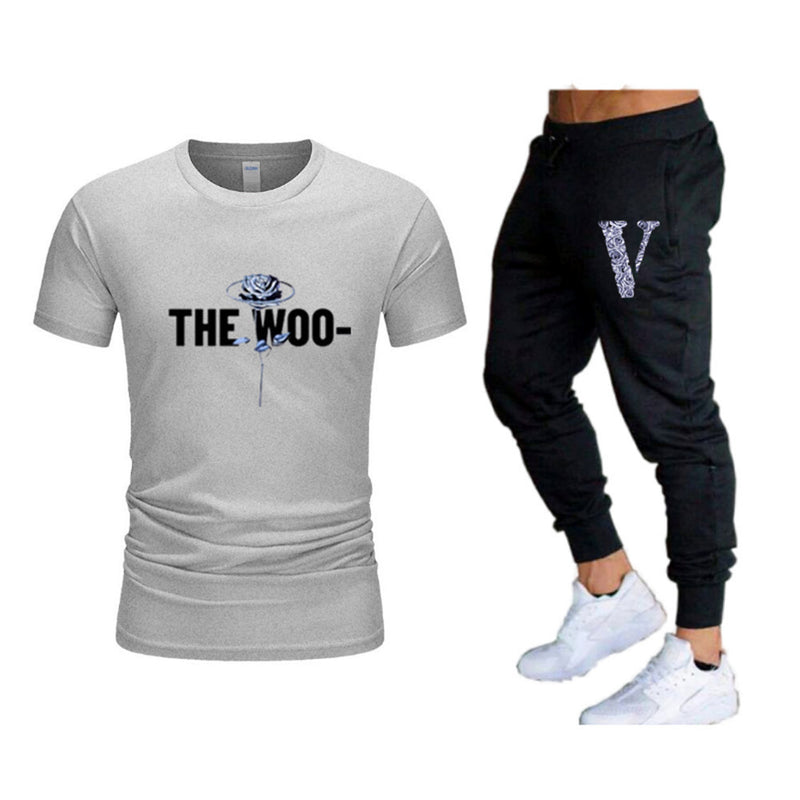 Vlone T Shirts & Pants 2 Piece Set Summer Men'S Short Sleeve T-Shirt Loose Leisure Sports