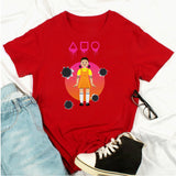 Squid Game Costume printed loose cotton round neck short sleeve t-shirt for women