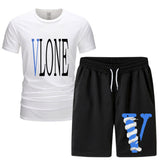 Vlone T Shirts & Shorts 2 Piece Set Men 'S Summer Printed Sports Short-Sleeved T-Shirt Set