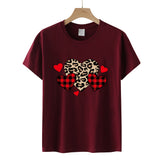 Valentine's Day T Shirts Couples Leopard Print Heart Printing Women's Pullover Short Sleeve T-shirt