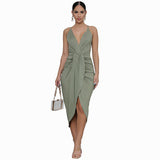 MIDI Mauve Wrap Dress with Skirt French Dress Slim Fit Women's Clothing