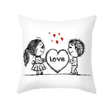 Valentine's Day Pillow Covers 4 Piece Random Styles Together, Peach Peel Printing Lovers Love Sketch Back Cushion