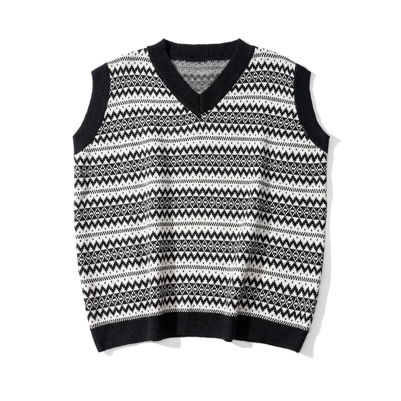 Men Sweater Contrasting Color Jacquard Sweater Vest Vest Men's Sleeveless Sweater Coat