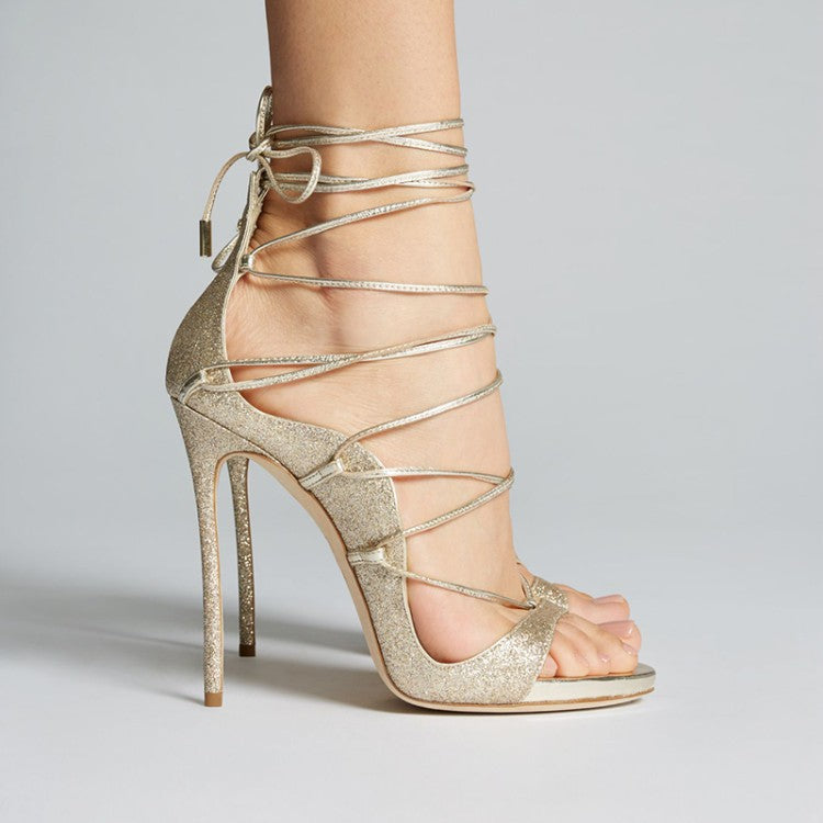 Nude Strappy Heels Summer Sandals Stiletto Heels