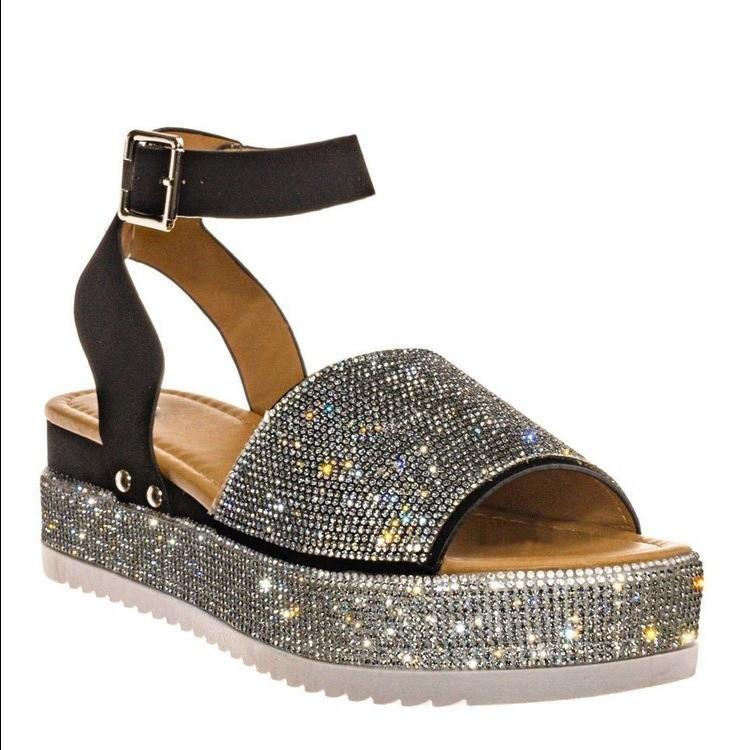 High Heels Slippers Plus Size Sequined Peep Toe Summer Casual Sandals