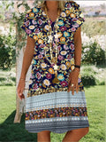 Gypsy Style Dresses Pastoral Floral Print Loose V-neck