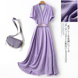 MIDI Mauve Wrap Dress Striped Dress Summer V-neck Midi Dress