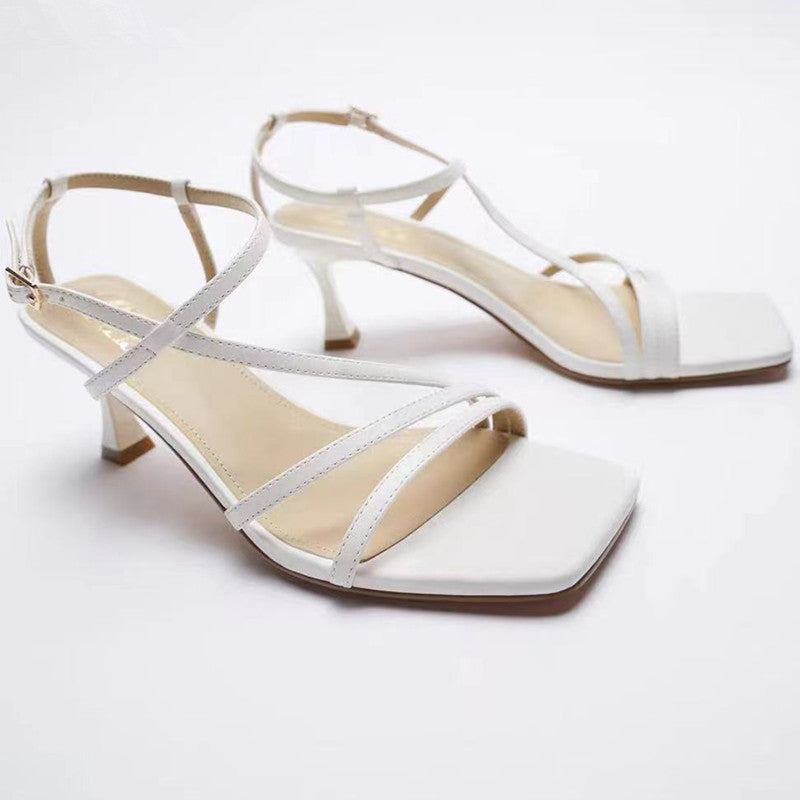 White Strappy Heels Summer Women's Shoes White Thin Belt High Heel Sandals