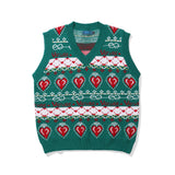 Men Sweater Contrast Color Heart Jacquard Knitted Vest Men's Street Vest
