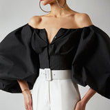 Gloria Vanderbilt Sexy off-the-Shoulder Shirt Long-Sleeved Bubble Sleeve