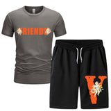 Vlone T Shirts & Shorts 2 Piece Set Short Sleeve T-Shirt Summer Loose Print T-Shirt