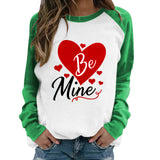 Valentine's Day T Shirt Long Sleeve Be Mine Printed Cotton Raglan Long Sleeve