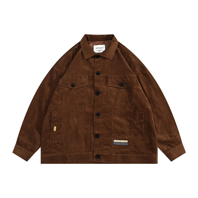 Man Fall Outfis Vintage Corduroy Casual Jacket Autumn Street BF Style Couple Turn-down Collar Coat Men