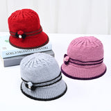 Red Beanie Hat Winter Knitted Woolen Cap Rabbit Hair Fleece-Lined