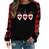Valentine's Day T Shirt Long Sleeve Plaid Sleeve Valentine's Day Heart Printing T-shirt