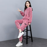 Velour Tracksuit Autumn and Winter New Hat Loose Sweater Two-Piece Set