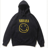 Nirvana Hoodie Hip Hop Retro Smiling Face Velvet Padded Hooded Sweatshirt Fog