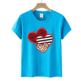 Valentine's Day T Shirts Couples Leopard Print Heart Printing Women's Pullover T-shirt