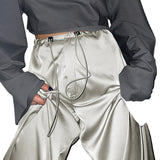 Julia Fox Low Rise Jeans Thin Elastic Drawstring Pleating Design Drape Woven Pants