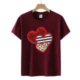 Valentine's Day T Shirts Couples Leopard Print Heart Printing Women's Pullover T-shirt