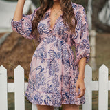 Coachella Music Festival Outfits Floral V-neck Female Butterfly Sleeve Chiffon Dress
