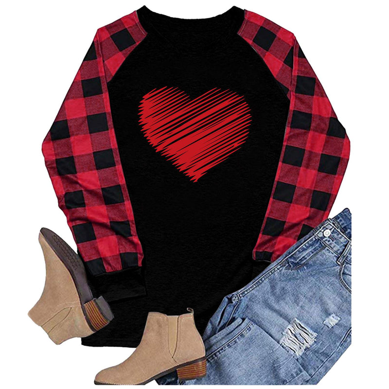 Valentine's Day T Shirt Heart Printing Cotton Women's Long Sleeve