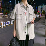 Men Shirts Workwear Shirt Solid Color Short Sleeve Shirt