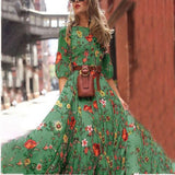 Emerald Green Dress Chiffon Printed Large Swing Dress