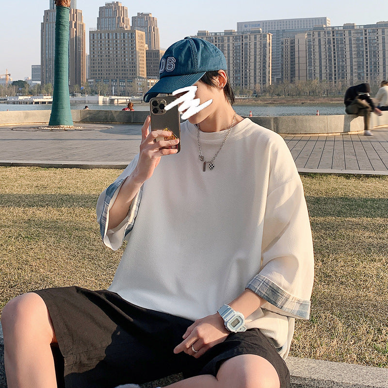 Men's Pants Summer Casual Loose Short Sleeves round Neck T-shirt