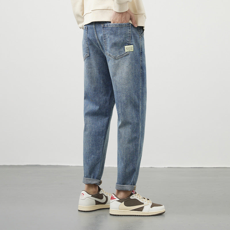 Men Jeans Elastic Straight Loose Blue Jeans