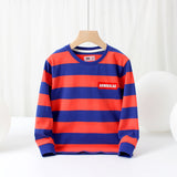 Children Long Sleeve Shirts Spring and Autumn Long-Sleeve T-shirt Middle and Big Children round Neck Stripes