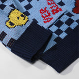 Men Sweater Cartoon Bear Jacquard Cardigan Sweater Men's Street Loose V-neck Sweater