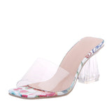 Clear Heels Sandals Summer Transparent High Heel Sandals Chunky Heel Slippers