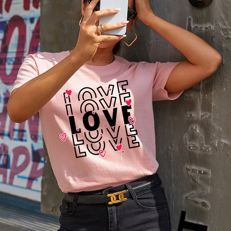 Valentine's Day T Shirts Couples Printed Loose Pullover Loose Short Sleeve T-shirt