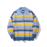 Men Sweater Color Striped Polo Shirt Sweater Men's Loose Lapels Knitwear Trendy Brand Pullover