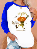 Halloween Costumes Pattern Printing Capless round Neck Contrast Color Sweatshirt Female