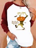 Halloween Costumes Pattern Printing Capless round Neck Contrast Color Sweatshirt Female