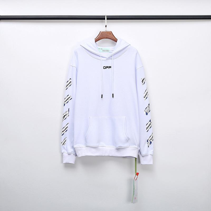 Off White Hoodie With Arrow Print Arrow Print Cotton Terry Hoodie Owt