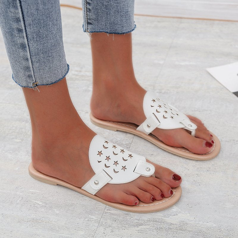Women Open Toe Sandals Flats Summer Casual Flat Multi-Color Flip-Toe Large Size Shoes