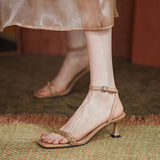 Nude Low Block Heel Sandals Ankle-Strap Stilettos