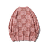 Men Sweater Cartoon Jacquard Plaid Sweater Men's round Neck Sweater Autumn