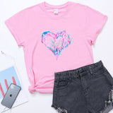 Valentine's Day T Shirt Short Sleeve Heart Printing Casual Summer Top