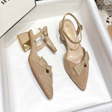Low Heel Wedding Shoes Summer Sandals Mid Heel Pointed Toe Women's Chunky Heels