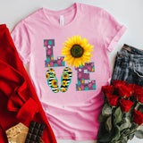 Valentine's Day T Shirt Summer Short Sleeve plus Size T-shirt Love SUNFLOWER