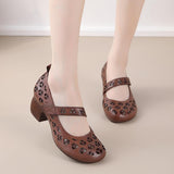 Highway Flat Sandals Spring and Summer Retro Velcro Chunky Heel Hollow Out Hole Sandals