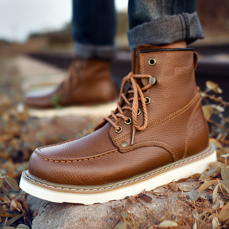 Men's Boots Work Boot Men Casual Hiking Boots Dr. Martens Boots Men's High-Top Thick Bottom Waterproof Non-Slip