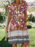 Gypsy Style Dresses Pastoral Floral Print Loose V-neck