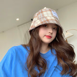 Vintage Check Bucket Hat Plaid Sun Protection Sun-Proof Basin Hat