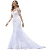 See through Wedding Dress Long Sleeve Wedding Dress Lace Slim round Neck See-through