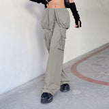 Julia Fox Low Rise Jeans Simple Fake Two-Piece Drawstring Trousers Casual Straight-Leg Pocket Overalls
